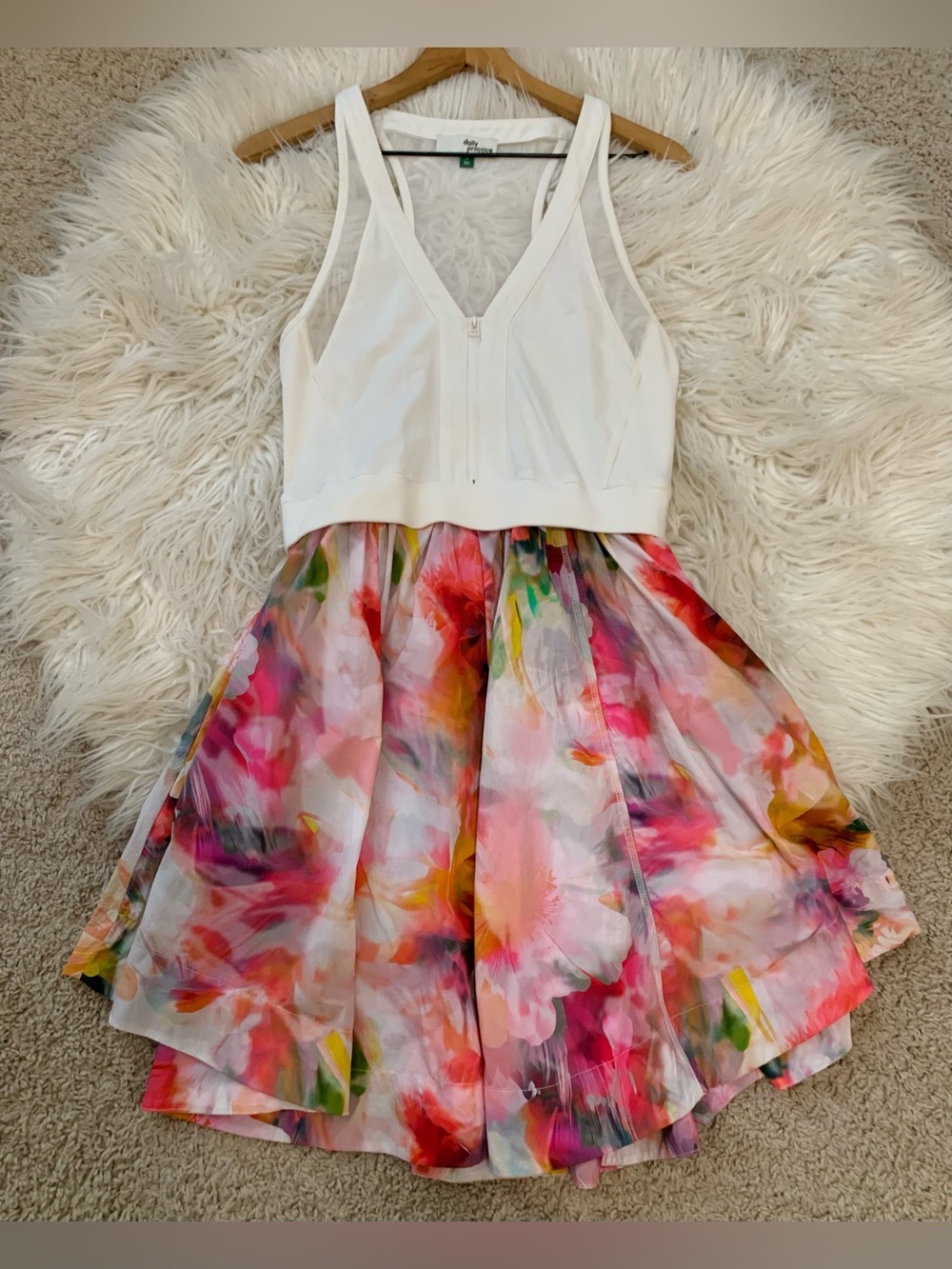 Anthropologie White Bodice Floral Watercolor Mini Dress